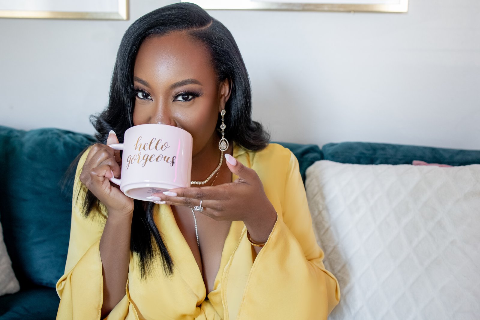 Natori with a hello gorgeous mug